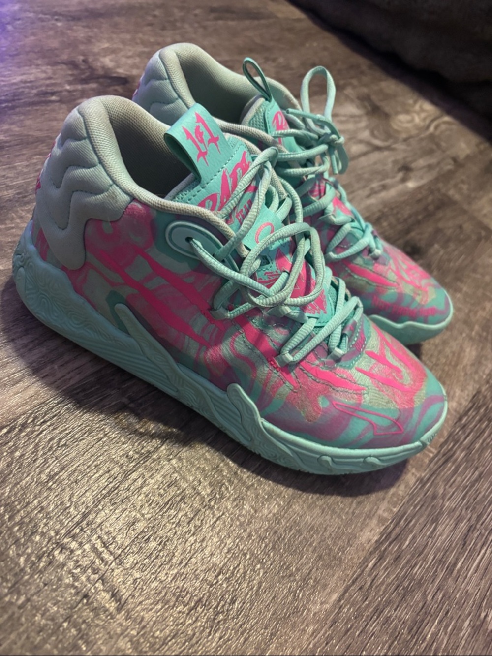 Puma Kids Teal and Pink Patterned Sneakers